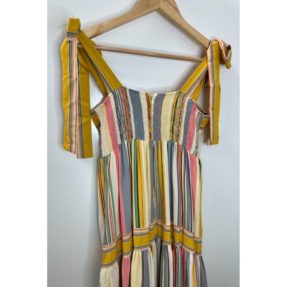 By Together Striped Tiered Maxi Dress Yellow Small Tie Shoulder Boho Whimsical - Picture 8 of 15
